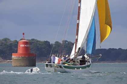 Langoustier  KROG E BARZ sous voile dans le golfe du Morbihan.