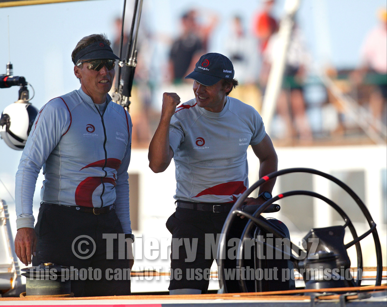 03_0963D © Th.Martinez  Auckland   New Zealand. 16 February 2003 America's Cup 2003, Day 2.Alinghi (SUI64) vs Team New Zealand (NZL82) Ernesto Bertarelli, look happy after the second victory of Alinghi team