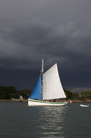 Langoustier  KROG E BARZ sous voile dans le golfe du Morbihan.