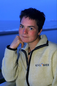 ©ThMartinez. Vendee Globe 2001 Finish..Monday 12th February 2001, 8H00(french time). First breakfast for Ellen MacArthur (UK) after her.arrival (second) in Vendee Globe (single handed sailing race around the world).