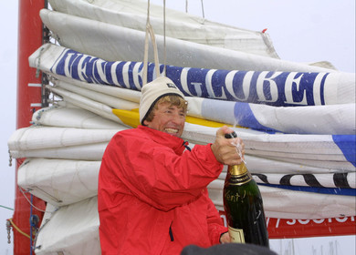©ThMartinez. Vendee Globe 2000. Les Sables d'Olonne (FRA) 5th March 2001..Joe Seeten (FRA) Region Nord pas de Calais-Chocolats du monde finish 10th .in his first single handed round the world in 115 days 16hours 45mns.