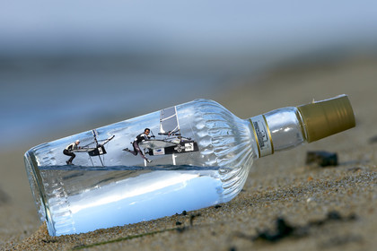 Photomontage.  Simon Payne (GBR)and Bora Gulari (USA) flying Moth in a bottle.